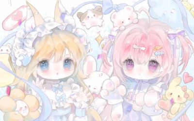 女生双人插画