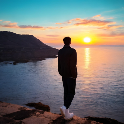 日落黄昏晚霞男头