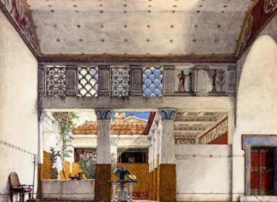 劳伦斯‧阿尔玛-塔德玛
《盖乌斯‧马奇乌斯宅邸内景》
（Interior of Caius Martius House）
1907年，水彩铅笔，36cmx51cm
私人收藏
