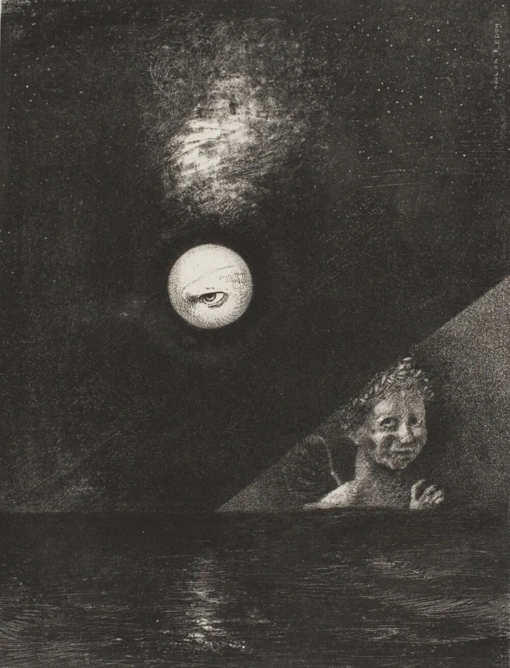 On the Horizon the Angel of Certitude,and in the Somber Heaven a Questioning Eye,plate four from To Edgar Poe,1882,Lithograph in black on ivory China paper,laid down on white wove paper,27×20.5cm