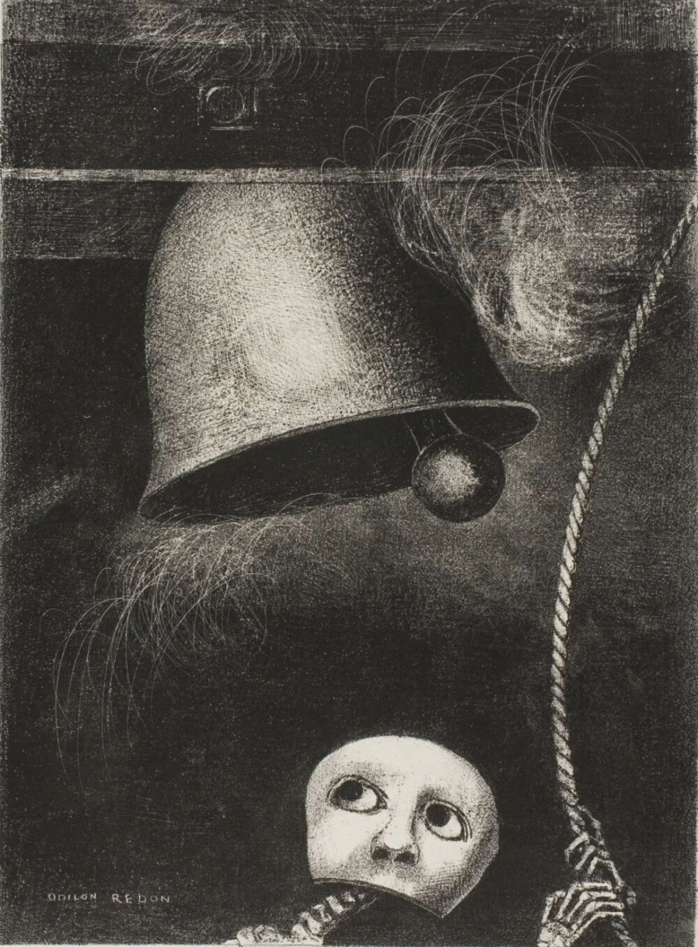 A Mask Sounds the Funeral Knell, plate three from To Edgar Poe,1882,Lithograph in black on ivory China paper, laid down on white wove paper,26×19.3cm
