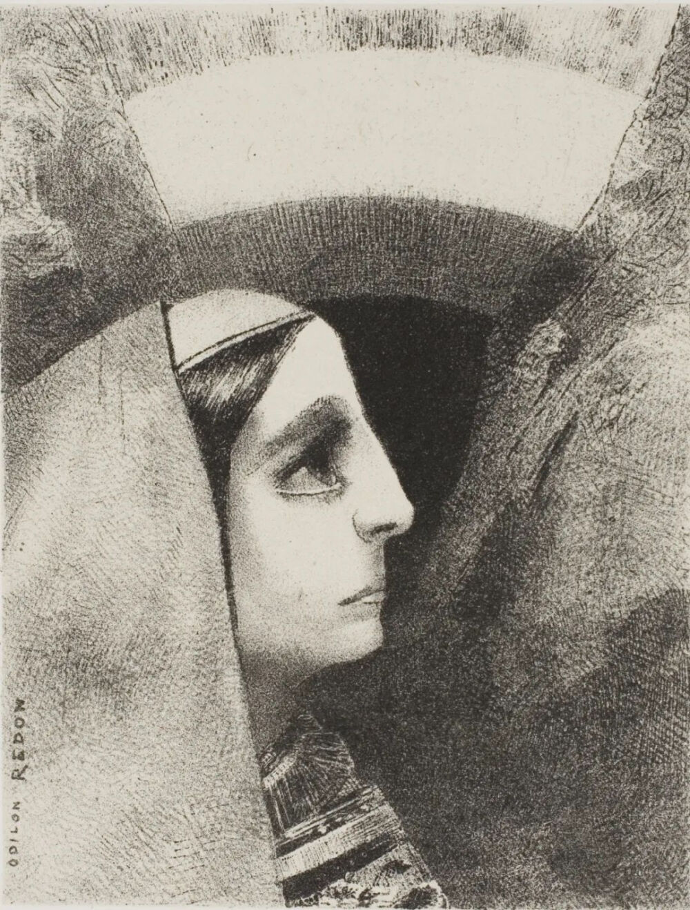 Before the Black Sun of Melancholy, Lenore Appears, plate two from To Edgar Poe,1882,Lithograph in black on ivory China paper, laid down on white wove paper,16.8×12.8cm