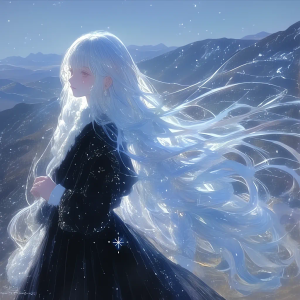 蓝色系 闪闪 少女插画 头像