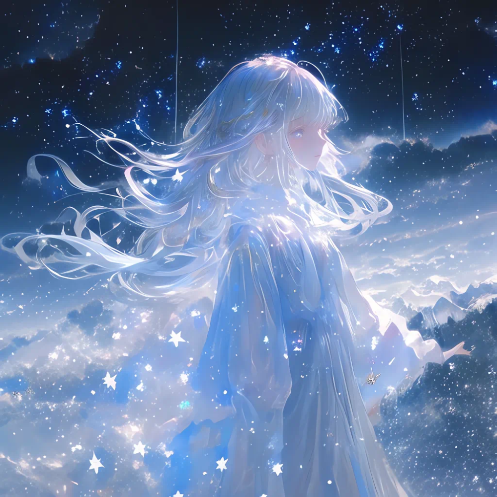 蓝色系闪闪少女插画头像