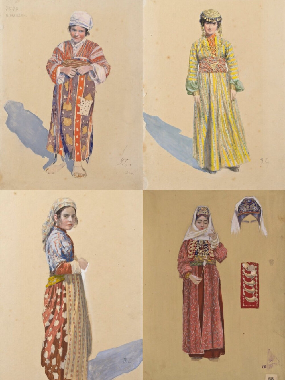 亚美尼亚画家Vardges Sureniants(Վարդգես Սուրենյանց,1860-1921),出生在沙俄时期的格鲁吉亚,他的作品常以亚美尼亚民俗传说,历史事件等为题材(比如图1的小亚美尼亚伊莎贝拉女王),并对高加索地区的传统泥金细密画与教堂装饰有研究,曾为从普希金到王尔德等作家的文学作品绘制插画并翻译.他后来在雅尔塔设计亚美尼亚教堂内饰并病逝在那里.