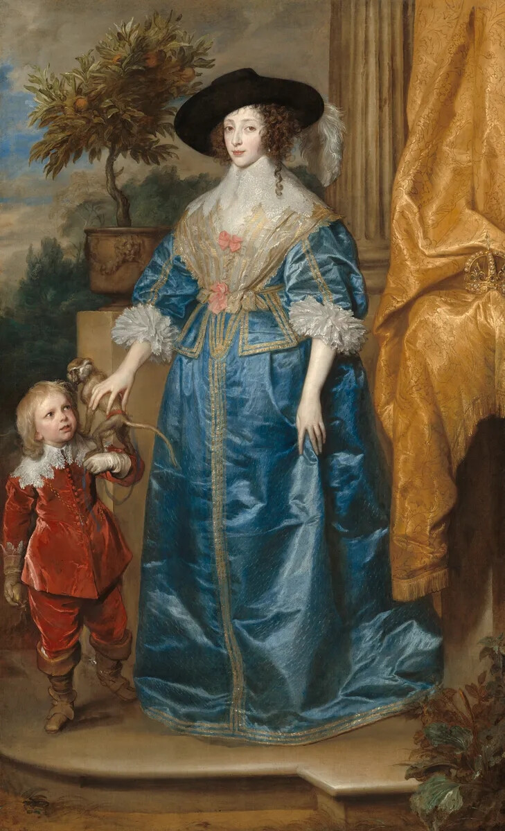 凡·戴克
《王后亨利埃塔与杰弗里·哈德森爵士》
（Queen Henrietta Maria with Sir Jeffrey Hudson）
1633年，帆布油画, 219.1cm×134.8cm
