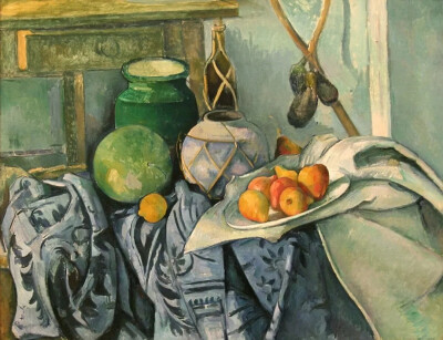 塞尚《姜罐和茄子》
（Still life with a Ginger Jar and Eggplants）
1890年，帆布油画
