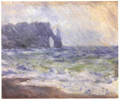 莫奈《Étretat in the Rain》
1886年，帆布油画
