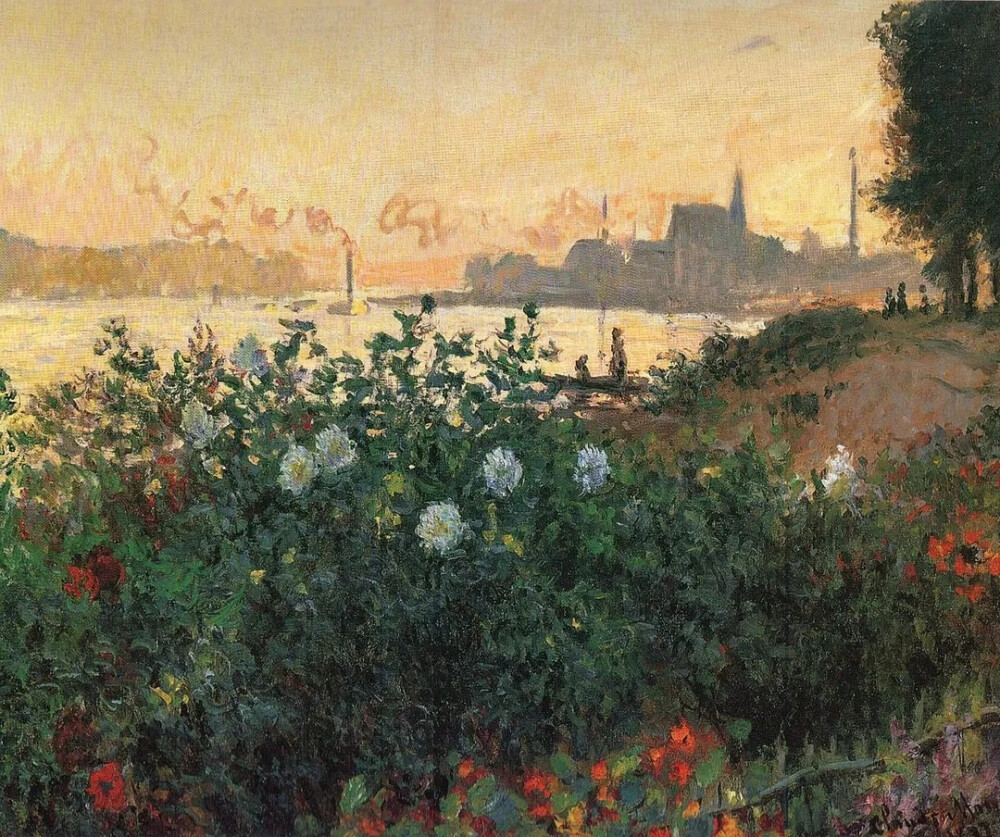 莫奈《Flowered Riverbank, Argenteuil》
1877年，帆布油画
