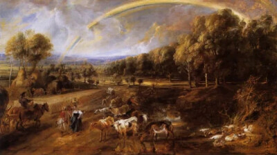 鲁本斯《Landscape with a Rainbow》
1636年，帆布油画
135.5cmx233.5cm
