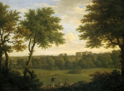 乔治·兰伯特（George Lambert)
弗朗西斯·海曼（FrancisHayman) 
《View of Copped Hall in Essex, from the Park 》
1746年，帆布油画, 91.2cm x121.8 cm
