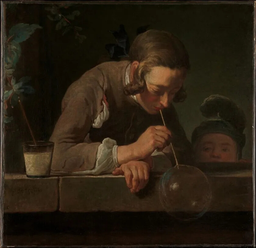 让·巴蒂斯特·西梅翁·夏尔丹
Jean-Baptiste-Siméon Chardin
《肥皂泡》（Soap Bubbles）
1733-1734年, 帆布油画
24cmx24cm
