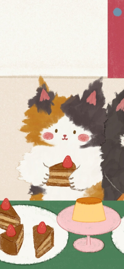 毛茸茸小猫咪插画壁纸​​​