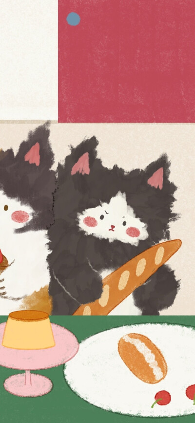 毛茸茸小猫咪插画壁纸​​​