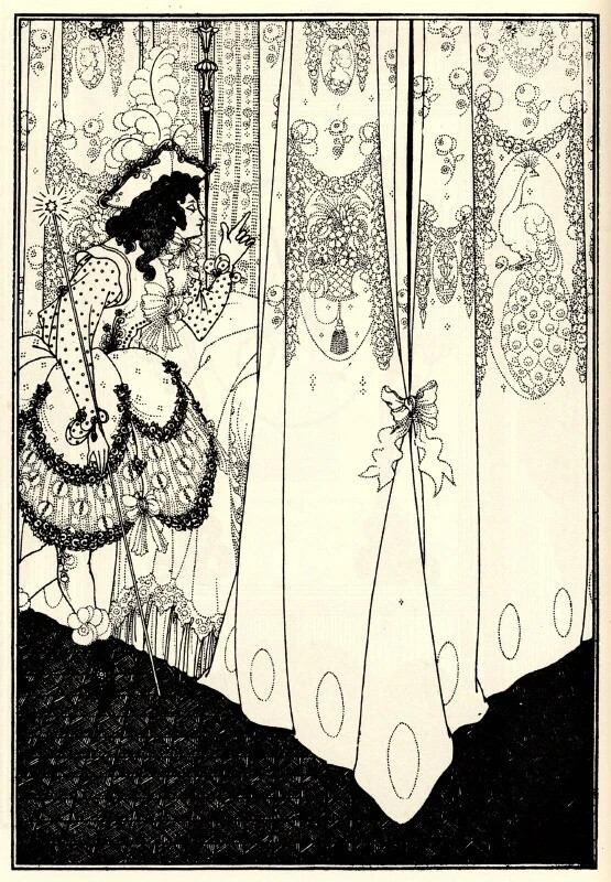 奥伯利·比亚兹莱（Aubrey Beardsley）是十九世纪末英国插画艺术家之一，受到过日本艺术的影响，也是唯美主义运动的先驱。他的画风受拉斐尔前派、印象派、古典主义、巴洛克、日本浮世绘等风格的影响，但又独具一格，具有强烈的个人风格，尤其是对线条的出色运用和黑白画的创造性成就。
