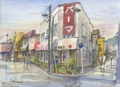 Shibata Kosaisya是风景水彩画家，主要描绘仙台近郊和街道的风景。