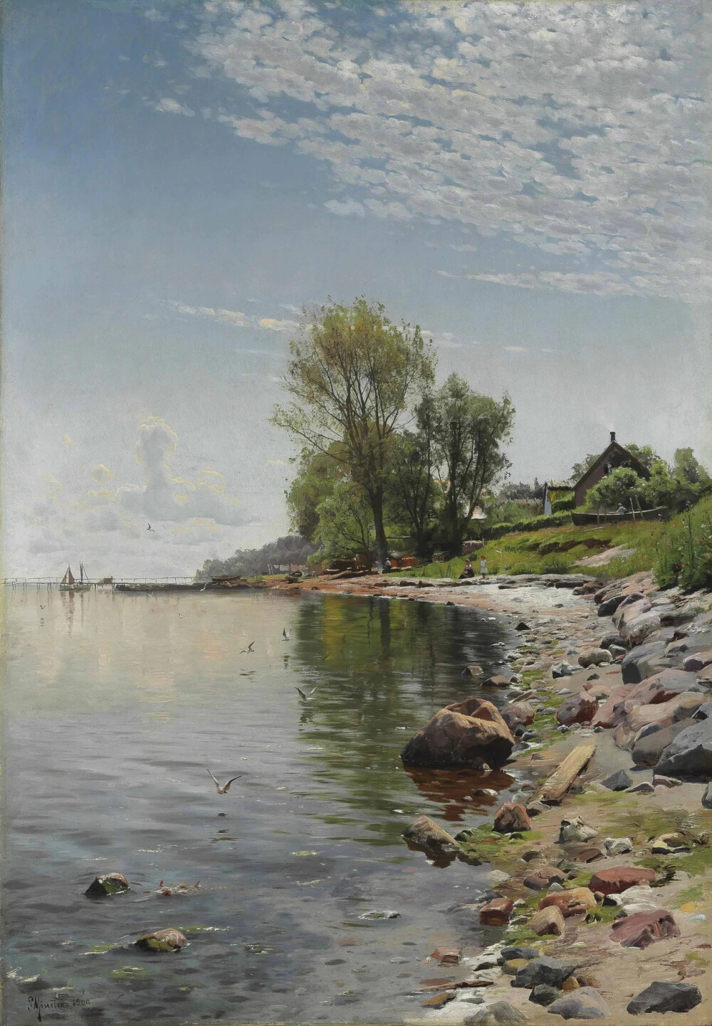 蒙森德，Peder Mørk Mønsted，（1859 -1941） 丹麦的现实主义画家，以他的风景画最为出名。他运用印象派对光、气氛和色彩的影响，成为许多其他印象派画家拒绝的传统学术手稿的基础。他的森林空地有时是黑暗的，小溪、池塘和反射池的私密景色常常与印象派作品中的光一样，都是关于阴影的。