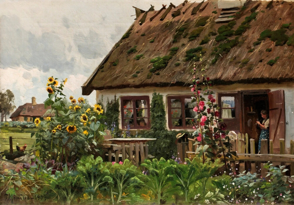 蒙森德，Peder Mørk Mønsted，（1859 -1941） 丹麦的现实主义画家，以他的风景画最为出名。他运用印象派对光、气氛和色彩的影响，成为许多其他印象派画家拒绝的传统学术手稿的基础。他的森林空地有时是黑暗的，小溪、池塘和反射池的私密景色常常与印象派作品中的光一样，都是关于阴影的。