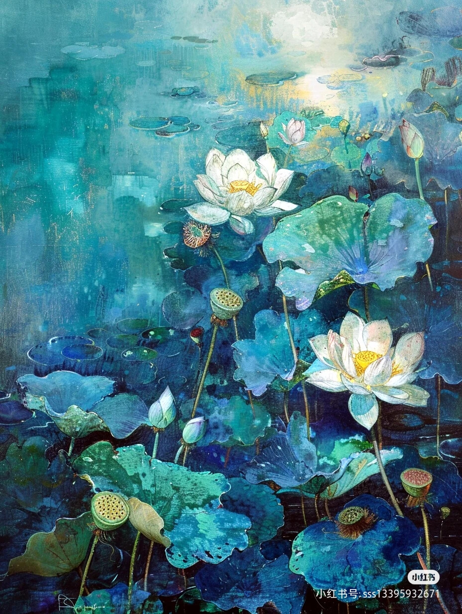 一组AI仿油画《荷花》