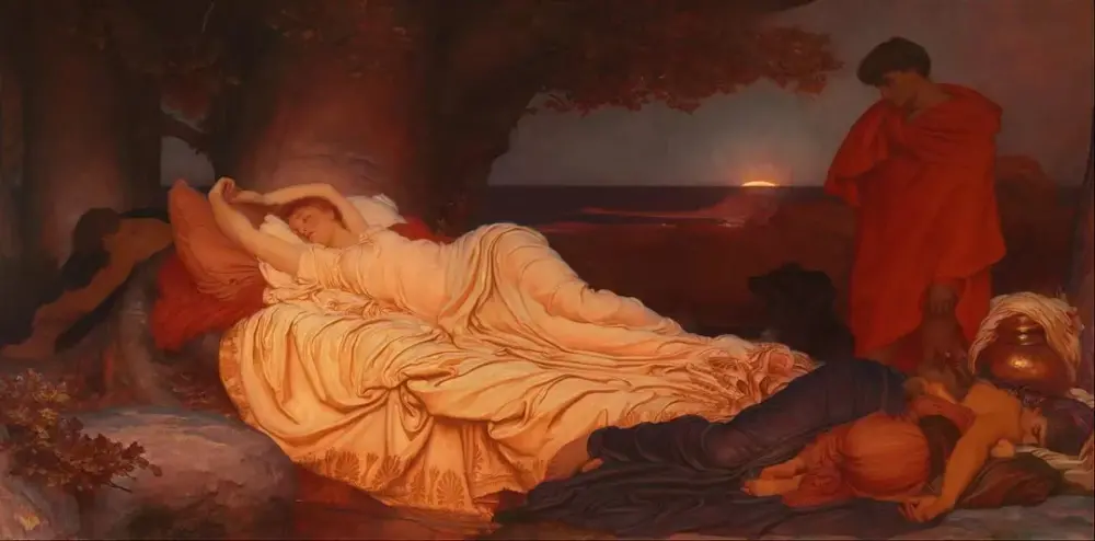 《赛蒙与伊菲格涅亚》
弗雷德里克·莱顿
Cymon and Iphigenia, Frederic Leighton, 1884
