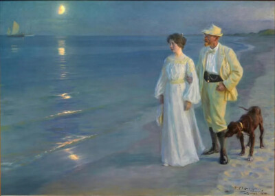 ▲皮德尔·塞维林·克罗耶，《夏夜的斯卡恩海滩》，1899年
Summer Evening at Skagen Beach by P.S. Krøyer, 1899
