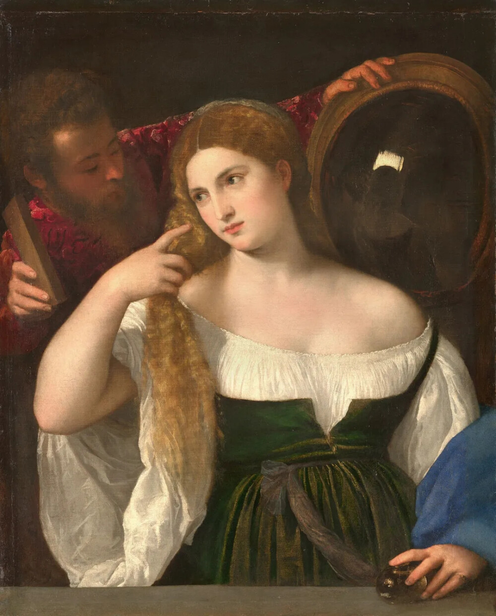 《盥洗室里的女子》
提香·韦切利奥
Woman at her Toilet, Tiziano Vecellio, 1515
