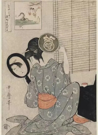 喜多川歌麿（Kitagawa Utamaro）《对镜梳妆》1795年