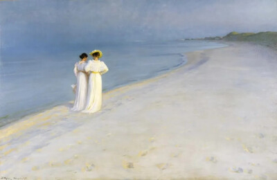 ▲皮德尔·塞维林·克罗耶，《夏日海滩》，1899年
Summer day at Skagen Beach by P.S. Krøyer, 1899
