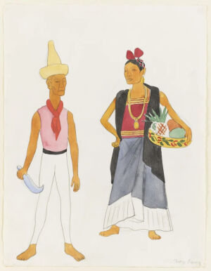 Two Standing Mexican Figures (Fruit Vendors from Tehuantepec),1927–32,Watercolor and pencil on paper,41.6x31.4cm