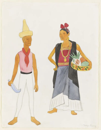 Two Standing Mexican Figures (Fruit Vendors from Tehuantepec),1927–32,Watercolor and pencil on paper,41.6x31.4cm