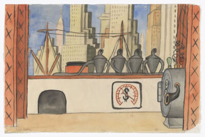 Set design for scene four of the ballet H.P. (Horsepower),1927–32,Watercolor and pencil on paper,30.8x47.3cm
