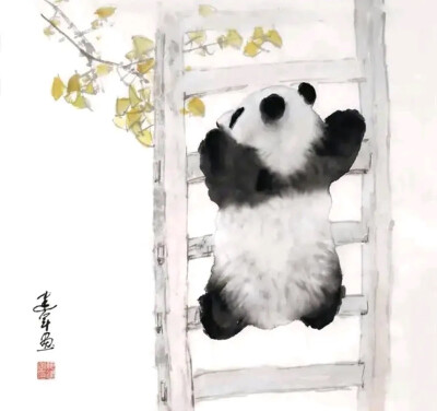 大熊猫，这一珍稀的国宝，以其憨态可掬的模样和温和的性情，深受世人的喜爱。而当它跃然于水墨画的宣纸之上时，更是展现出了一种别样的神韵。