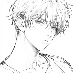 手绘动漫男黑白稿