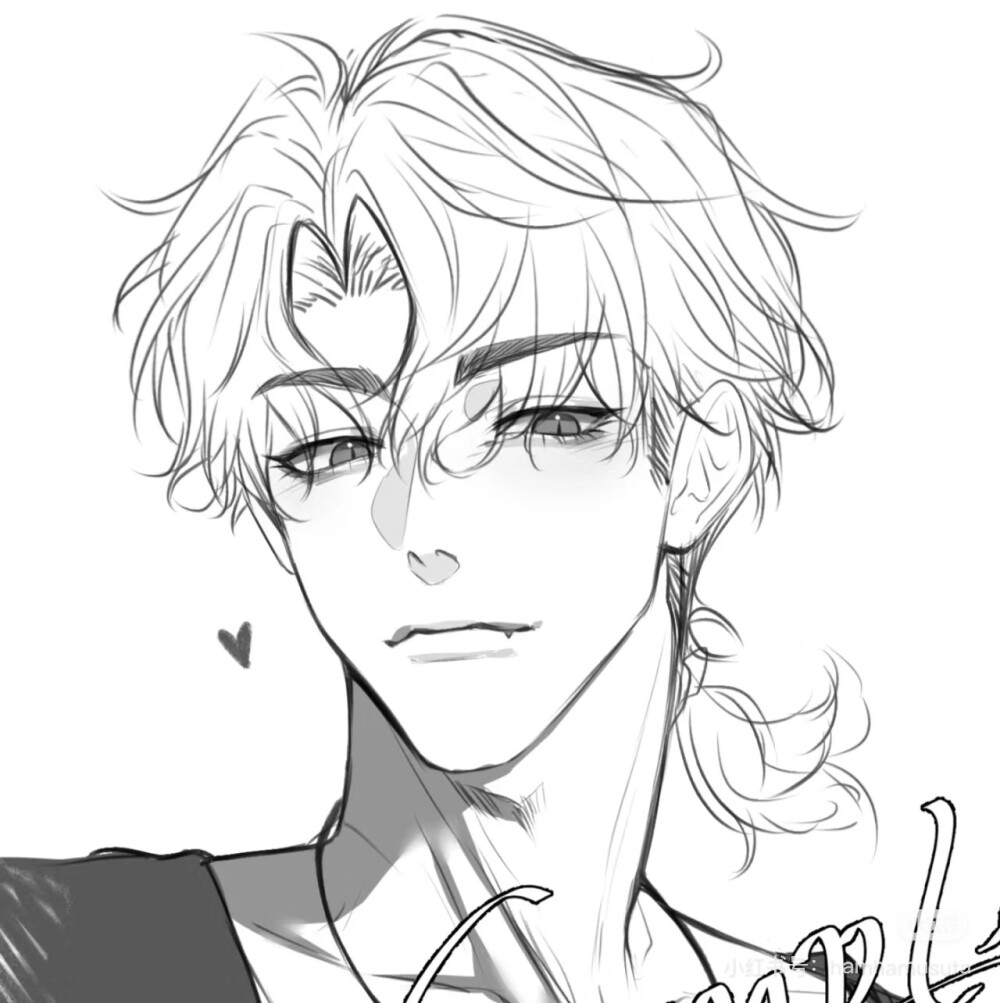 手绘动漫男黑白稿