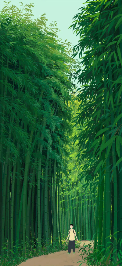 漫步竹林壁纸
