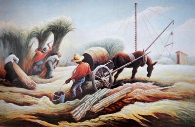 托马斯·哈特·本通（Thomas Hart Benton）美国画家和壁画家。与格兰特·伍德(Grant Wood)和约翰·斯图阿尔特·柯里(John Steuart Curry)一样，是地方主义艺术运动的先锋。在他的绘画中，流动的雕塑人物展现了美国生活场…