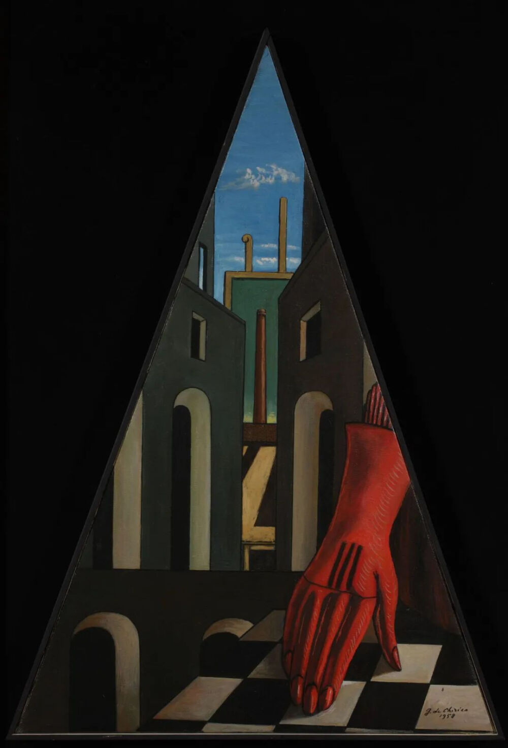 Metaphysical triangle (with glove),
1958,Oil painting on canvas,69x48cm
