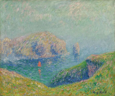 Gustave Loiseau:  View of bay with sailing boat, around 1912