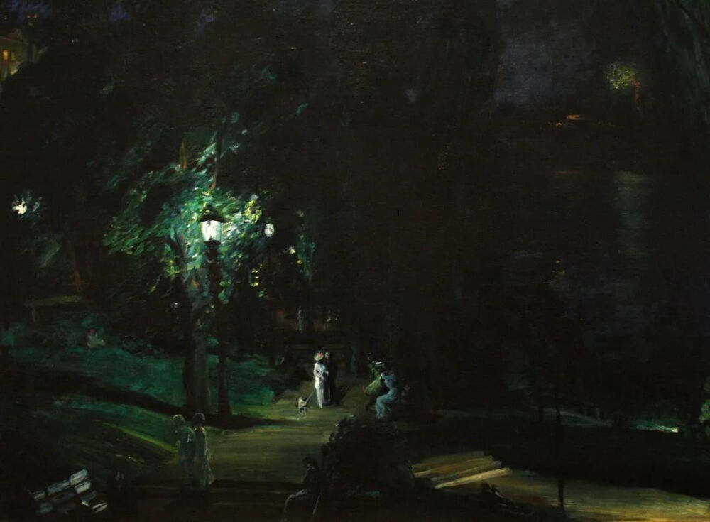 夏夜，河滨大道，1909
布面油画，90.2cm × 120.7厘米
哥伦布艺术博物馆
