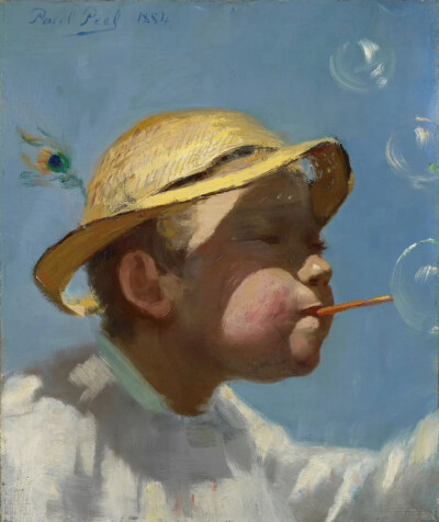吹泡泡的男孩 -Paul Peel -1884 