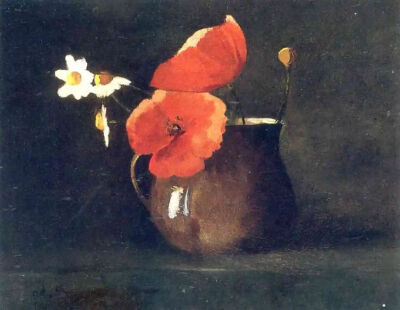 Odilon Redon：绿色花瓶里的花，1868