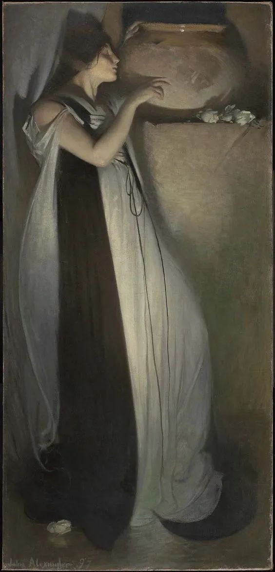 约翰·怀特·亚历山大（John White Alexander），《伊莎贝拉与罗勒盆花》，1897
馆藏：波士顿美术博物馆（Museum of Fine Arts, Boston）
