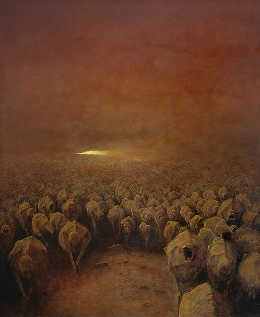 贝克辛斯基（Zdzislaw Beksinsk，1929-2005），被称为黑暗艺术大师，他是见过地狱的艺术家。他生于波兰南方的山诺克。画家、摄影师与雕刻家于一身。擅长“空想艺术”。他自称风格含有巴洛克与歌德的意涵。