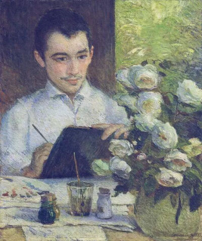 Marie Bracquemond，Pierre Bracquemond painting a bouquet of flowers，1887
（这两幅是玛丽·布拉克蒙德画的儿子，儿子长大后也成为了一名画家）
