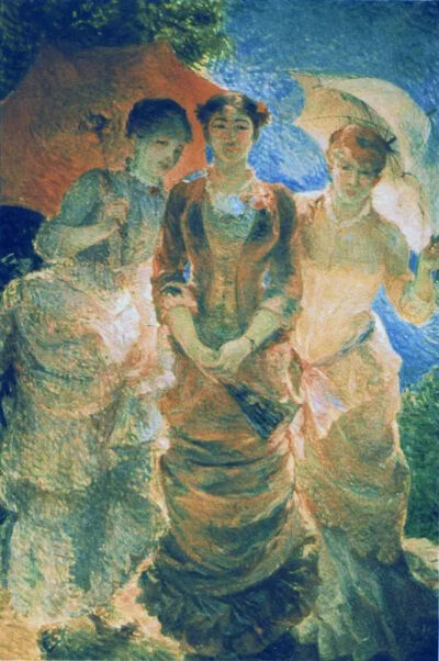 Marie Bracquemond，Three ladies with parasol (aka Three Graces)，1880