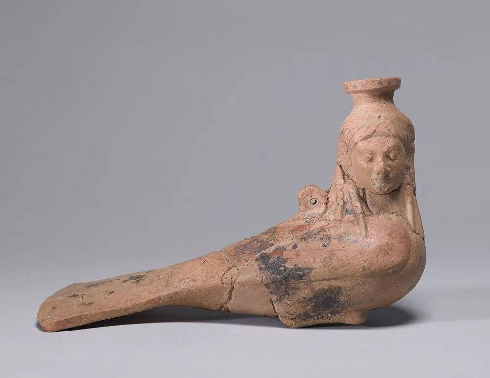 Archaic perfume vase in the shape of Siren, c. 540 BC