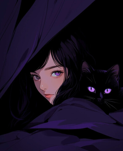 抱猫 女头 手绘