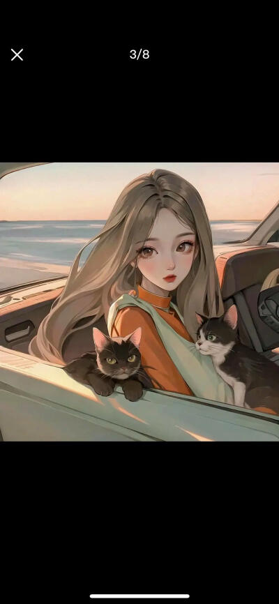 抱猫 女头 手绘