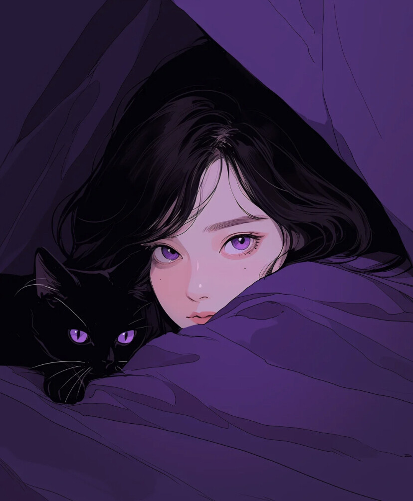 抱猫女头手绘