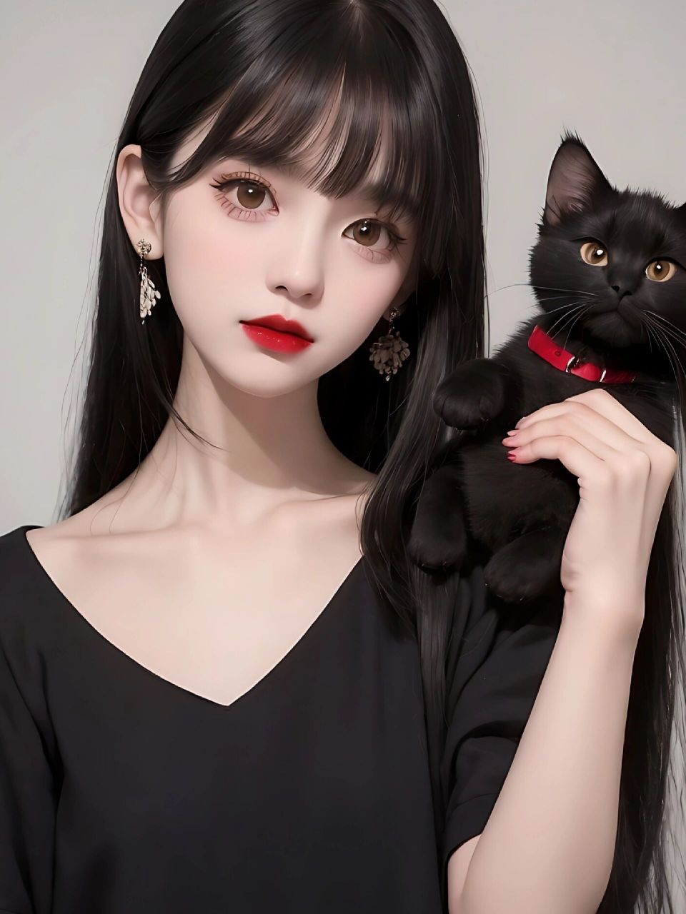 抱猫 女头 手绘